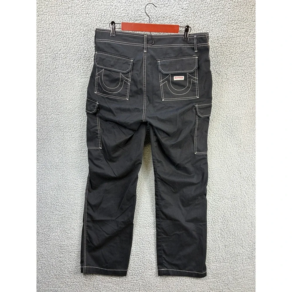 True Religion Contrast Stitch Cargo Pants Mens 34 Black Streetwear Y2K Casual